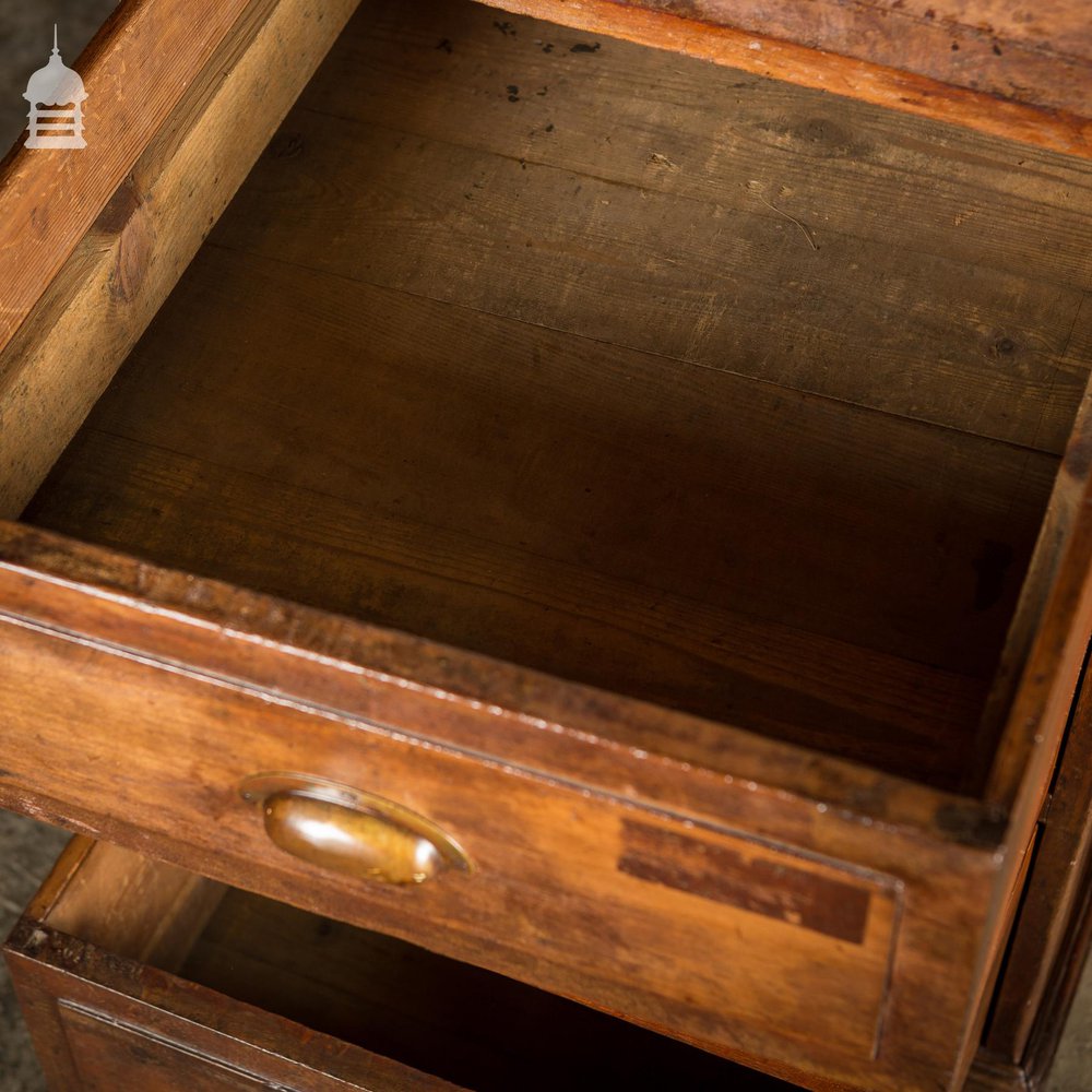 Industrial Pine Topped Mahogany Chest of Drawers With Brass Cup Handles