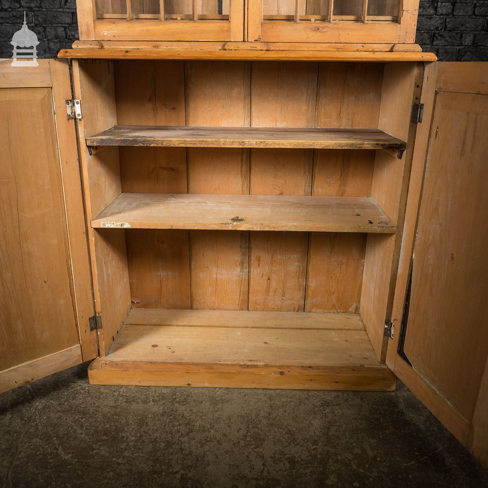 19th C Gothic Pine Cupboard Dresser with Astral Glazed Doors