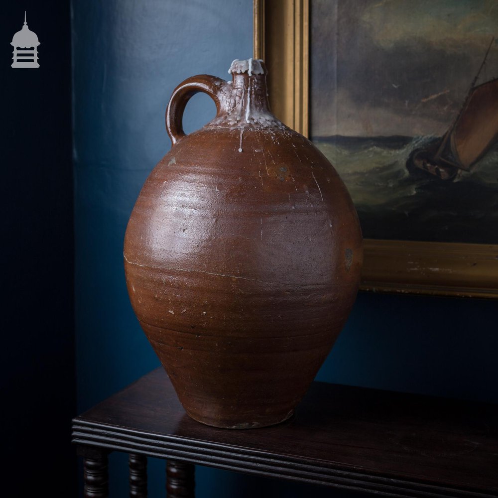 16th C Brown Glaze Stoneware Vessel with Repaired Break