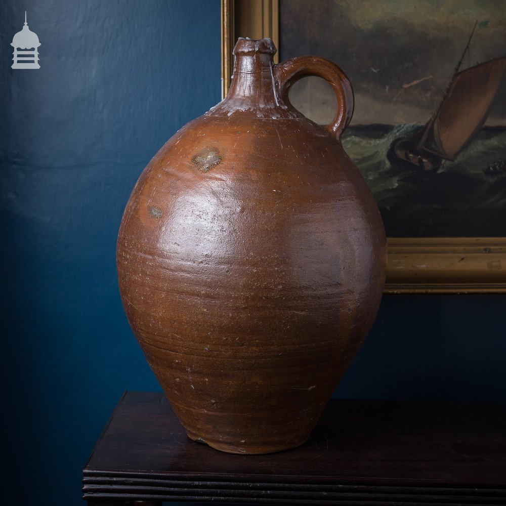 16th C Brown Glaze Stoneware Vessel with Repaired Break