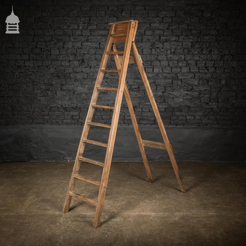 Edwardian Pitch Pine Folding A-Steps Ladder