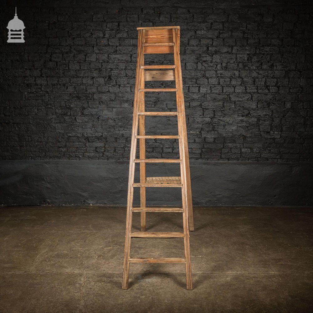 Edwardian Pitch Pine Folding A-Steps Ladder