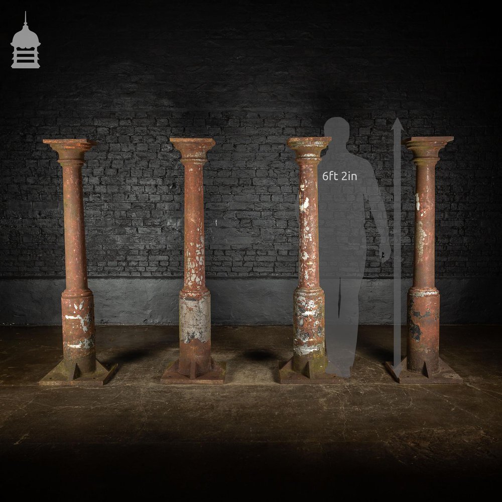 Set of 4 19th C Cast Iron Columns Pillars Stanchions