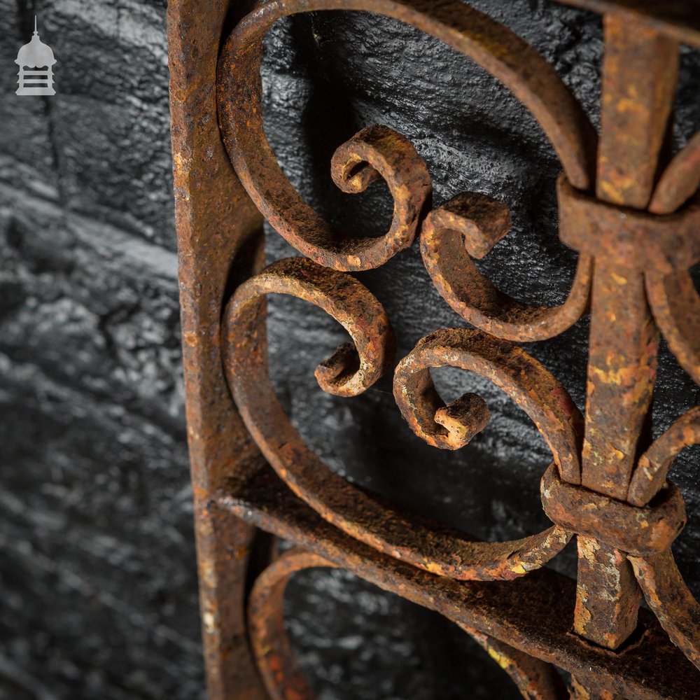 Decorative 19th C Wrought Iron Railing Panel with Scroll Design