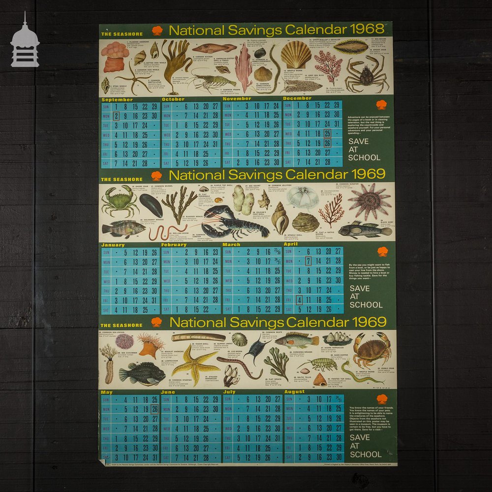 Vintage National Savings Calendar Poster from 1968 1969