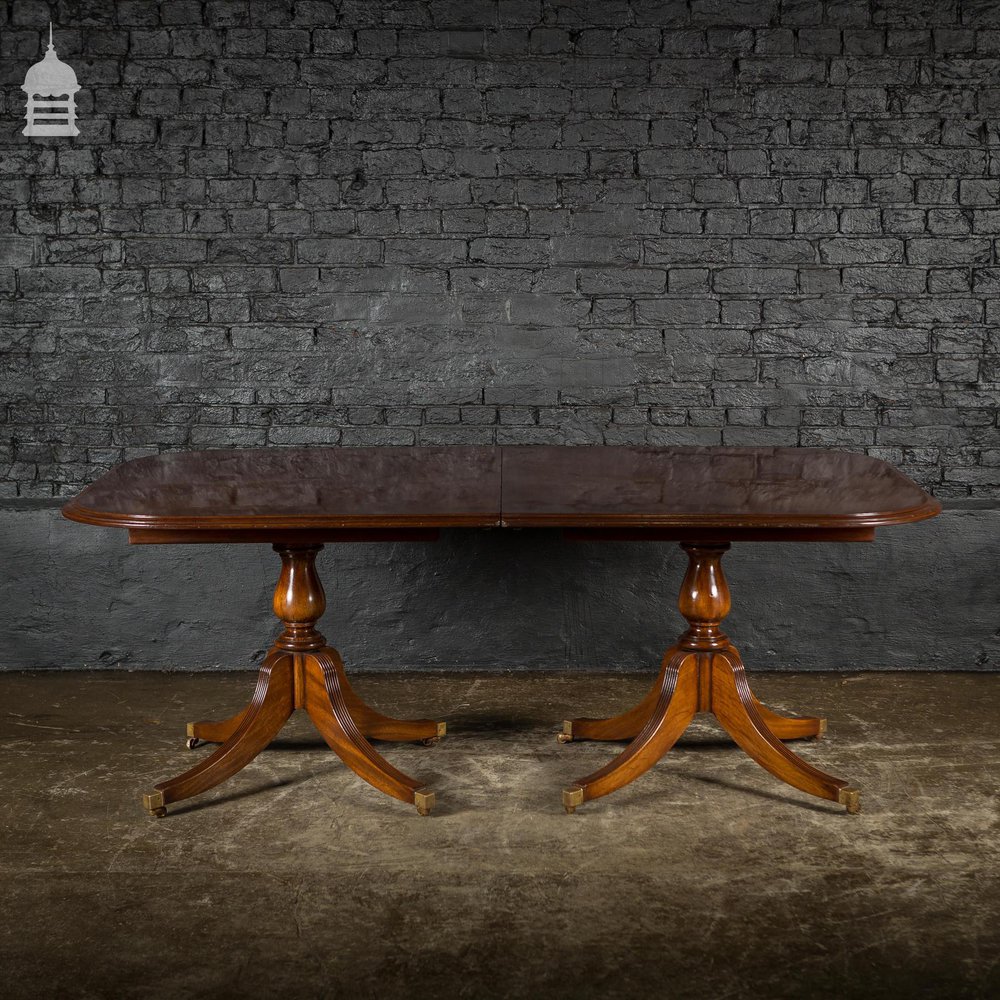 Exceptional Georgian Style Mahogany Four Pillar Table with Brass Castors