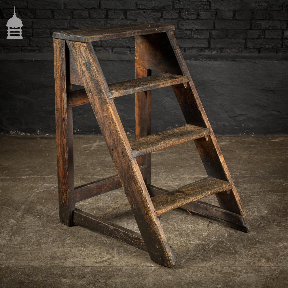 Industrial Set of 4 Distressed Pine Workshop Steps