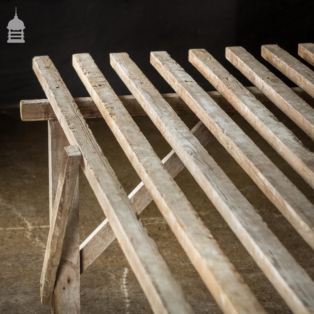 Bygone White Washed Slatted Pine Workbench Table