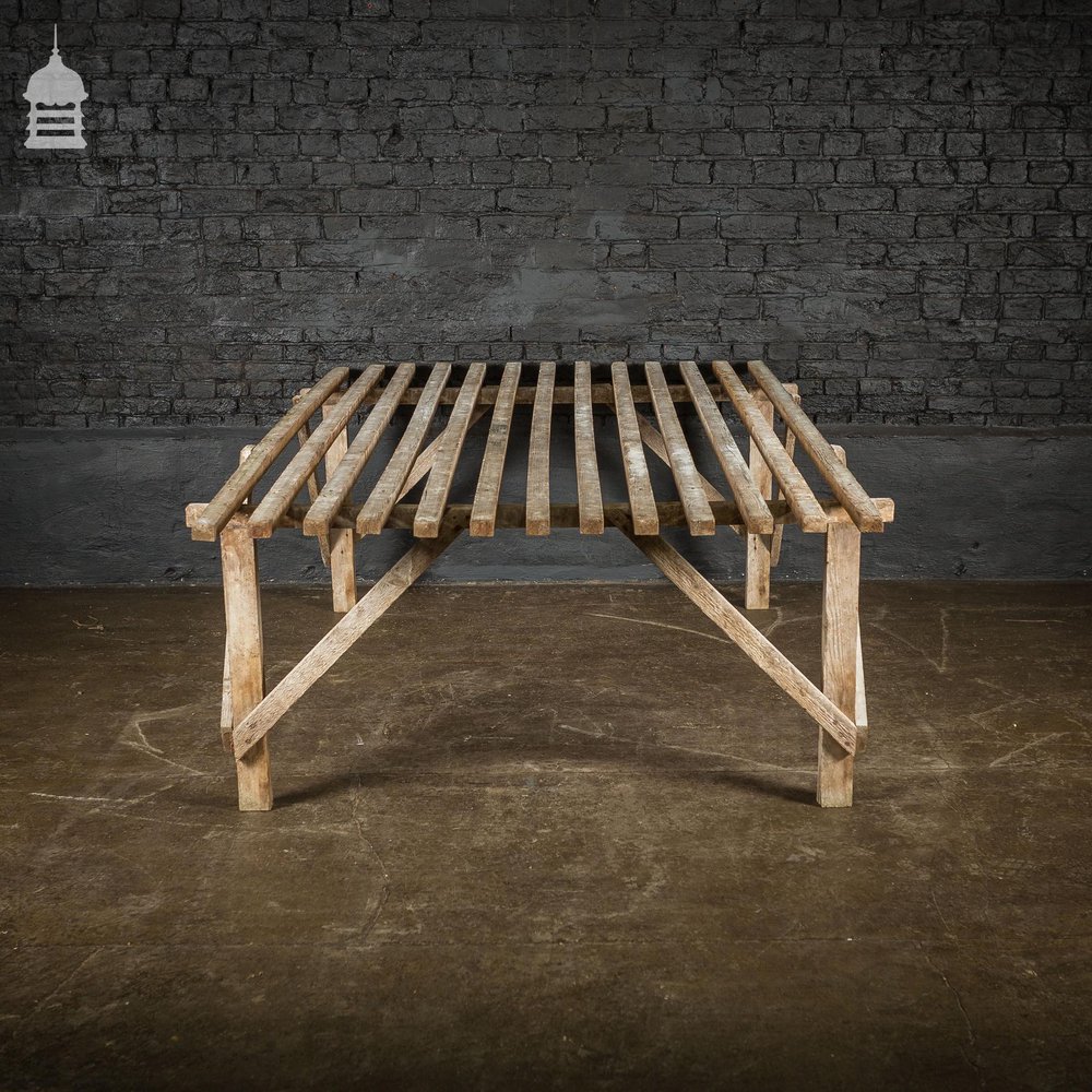 Bygone White Washed Slatted Pine Workbench Table