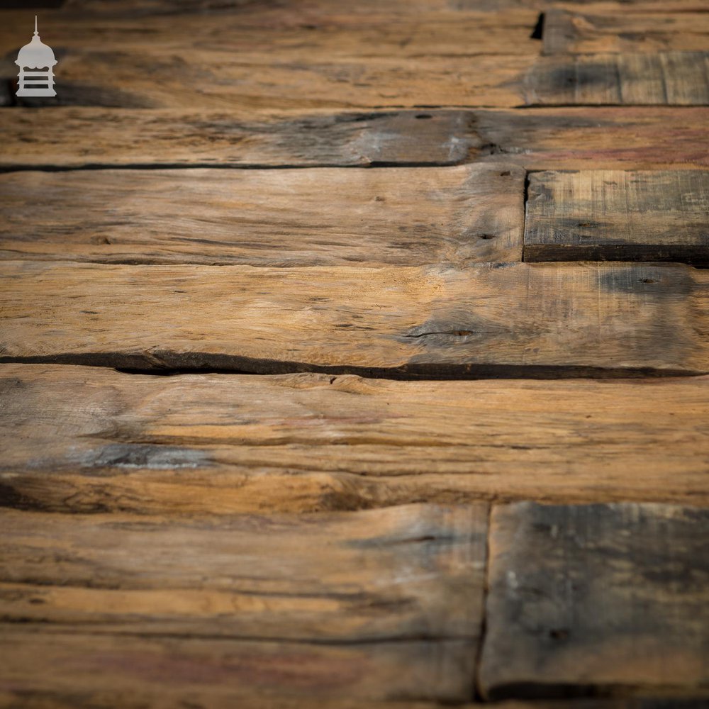 Batch of 17 Square Metres of Brushed Oak Reclaimed from Canal Lock Gates