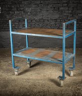 Vintage Industrial Blue Steel Wheeled Trolley Mobile Shelving Unit 