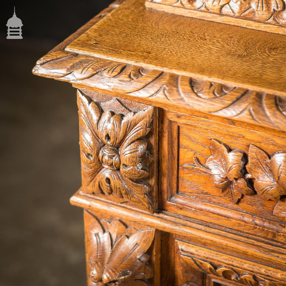 19th C European Elaborately Carved Glazed Gothic Tall Sideboard