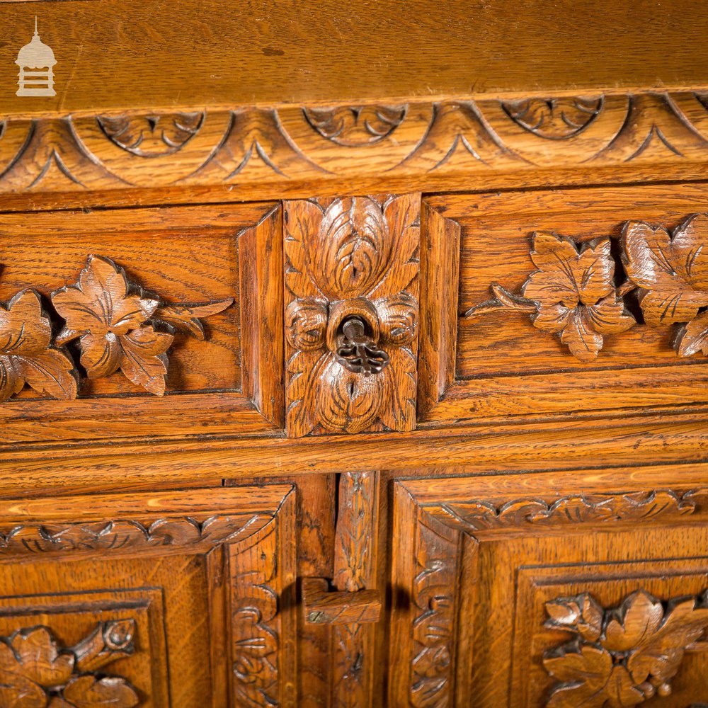 19th C European Elaborately Carved Glazed Gothic Tall Sideboard