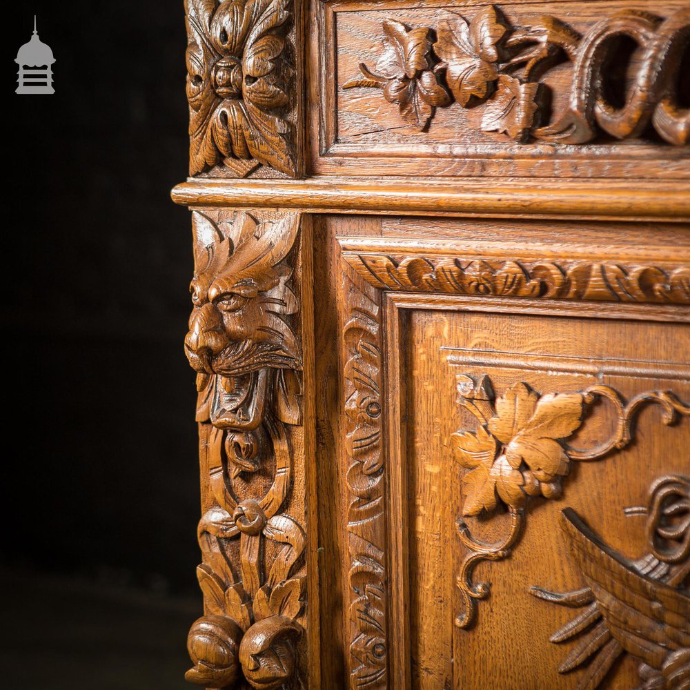 19th C European Elaborately Carved Glazed Gothic Tall Sideboard