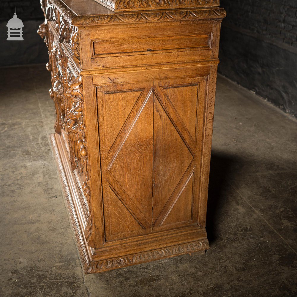 19th C European Elaborately Carved Glazed Gothic Tall Sideboard