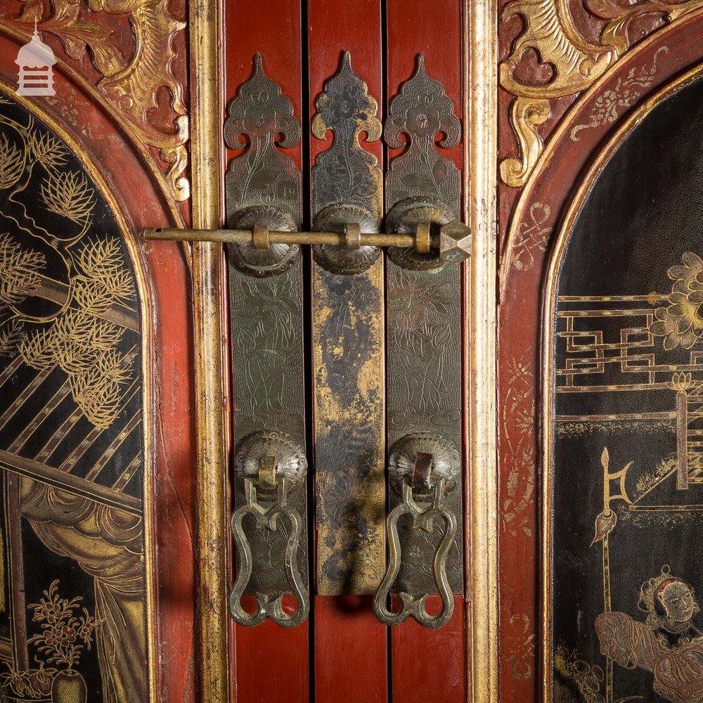 19th C Detailed Chinese Red Lacquer Cabinet