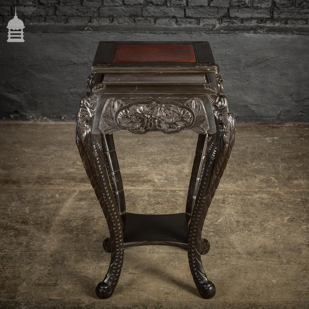 Dark Finish Anglo Indian Jardinière Stand with Leather Top