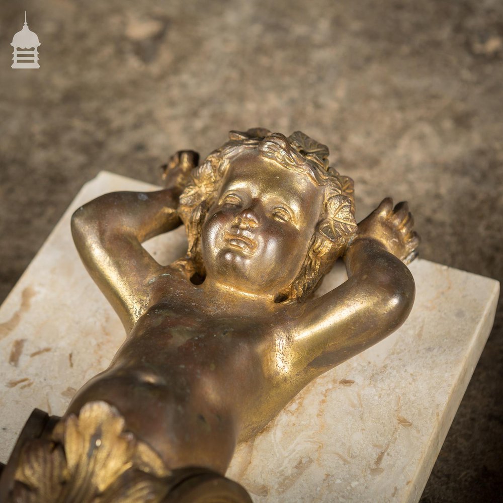 Pair of 19th C Brass Cherubs Mounted on Marble