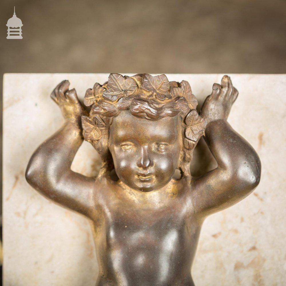 Pair of 19th C Brass Cherubs Mounted on Marble