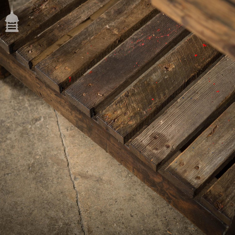 Industrial Pine Workbench Table with Slatted Shelf