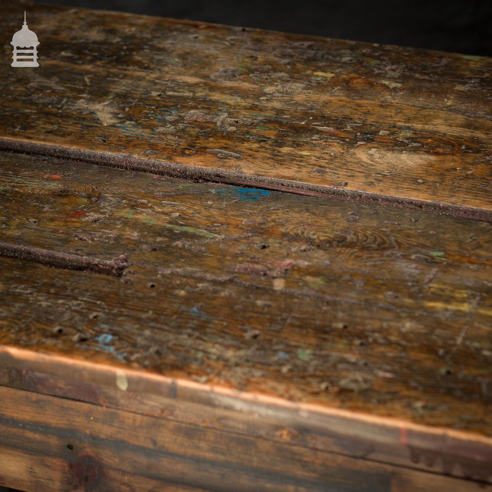 Industrial Pine Workbench Table with Slatted Shelf