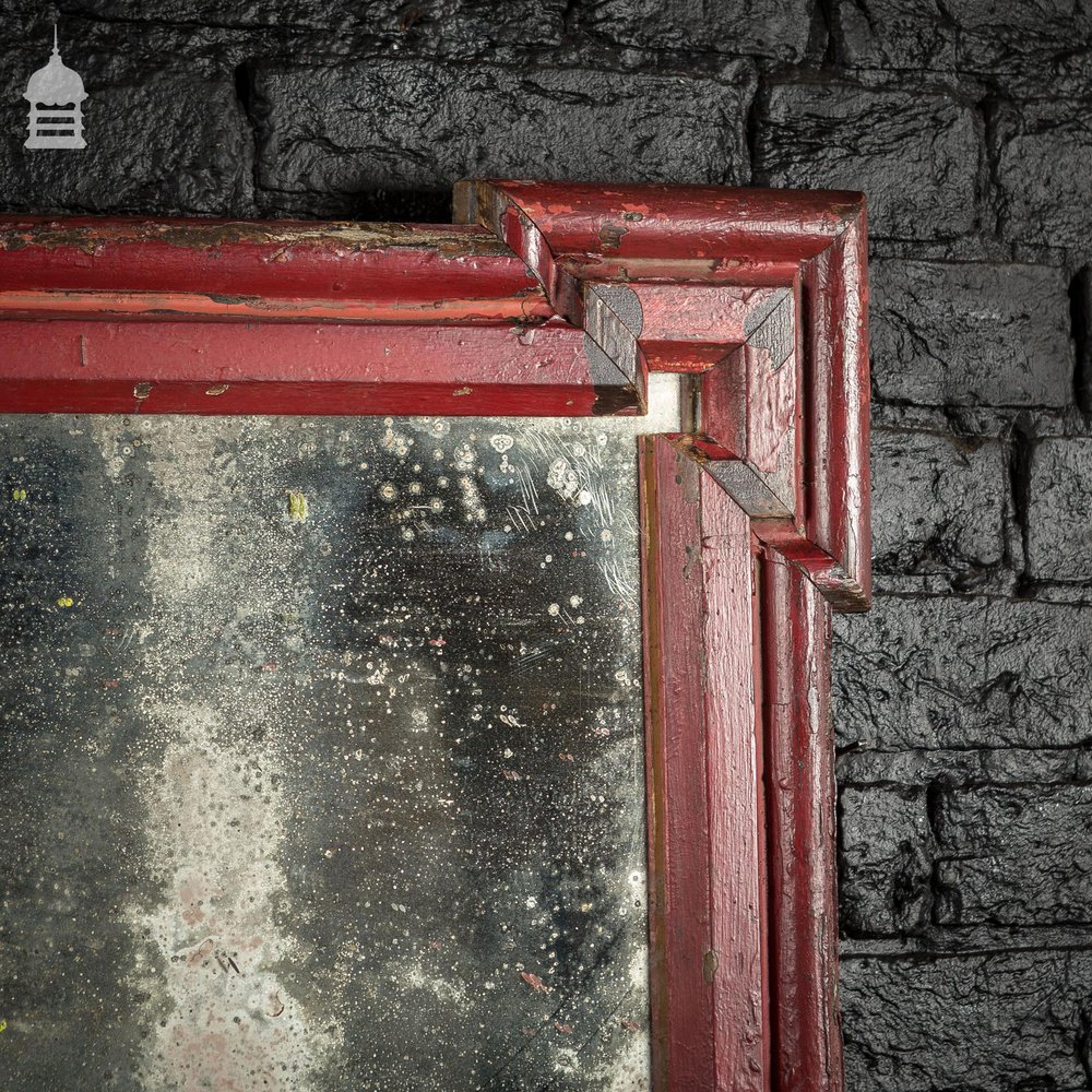 Distressed 19th C Plate Mirror with later Red Painted Frame