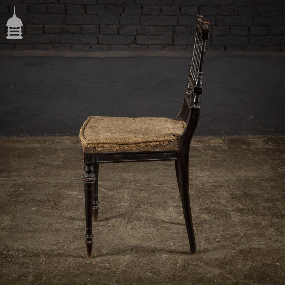 Elegant 18th C Ebonised Dining Chair with Ornate Turnings for Re-Upholstery