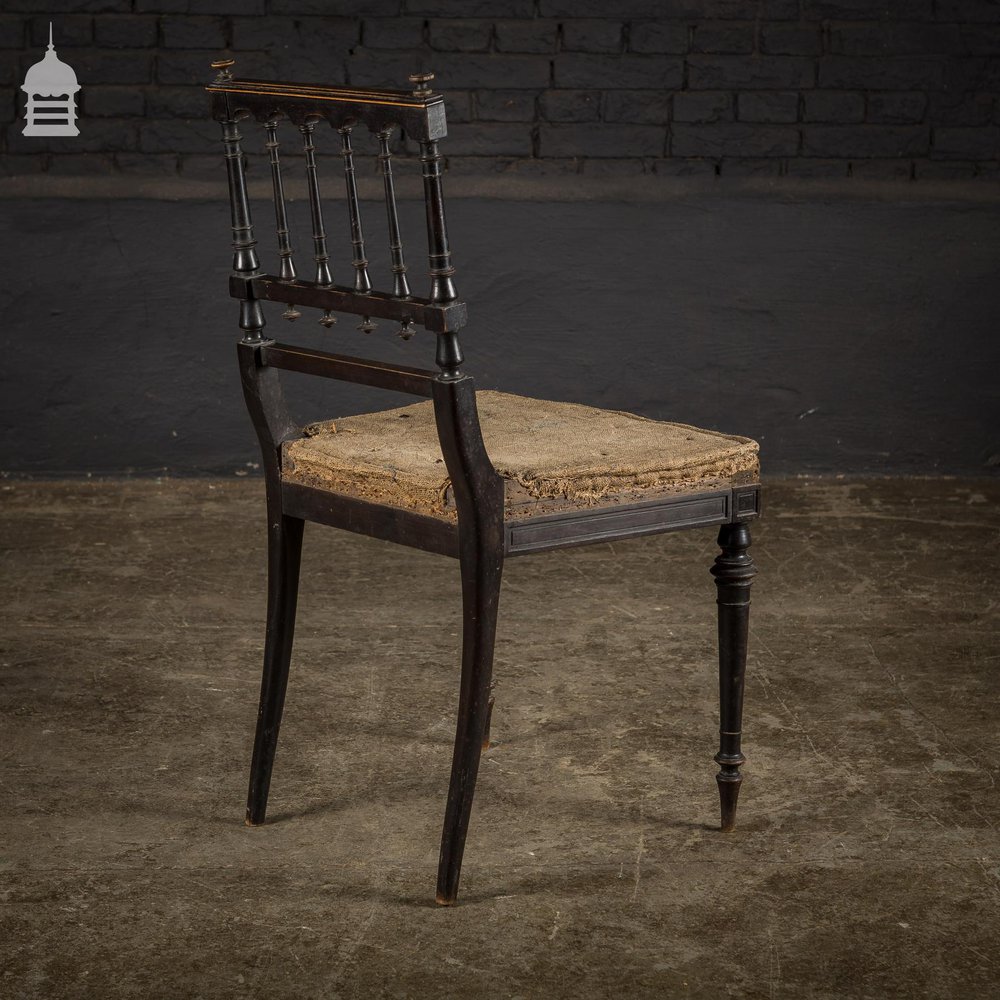 Elegant 18th C Ebonised Dining Chair with Ornate Turnings for Re-Upholstery