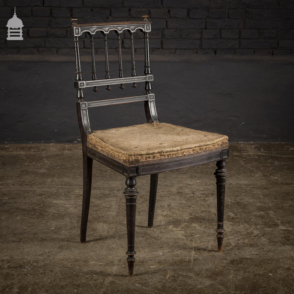 Elegant 18th C Ebonised Dining Chair with Ornate Turnings for Re-Upholstery