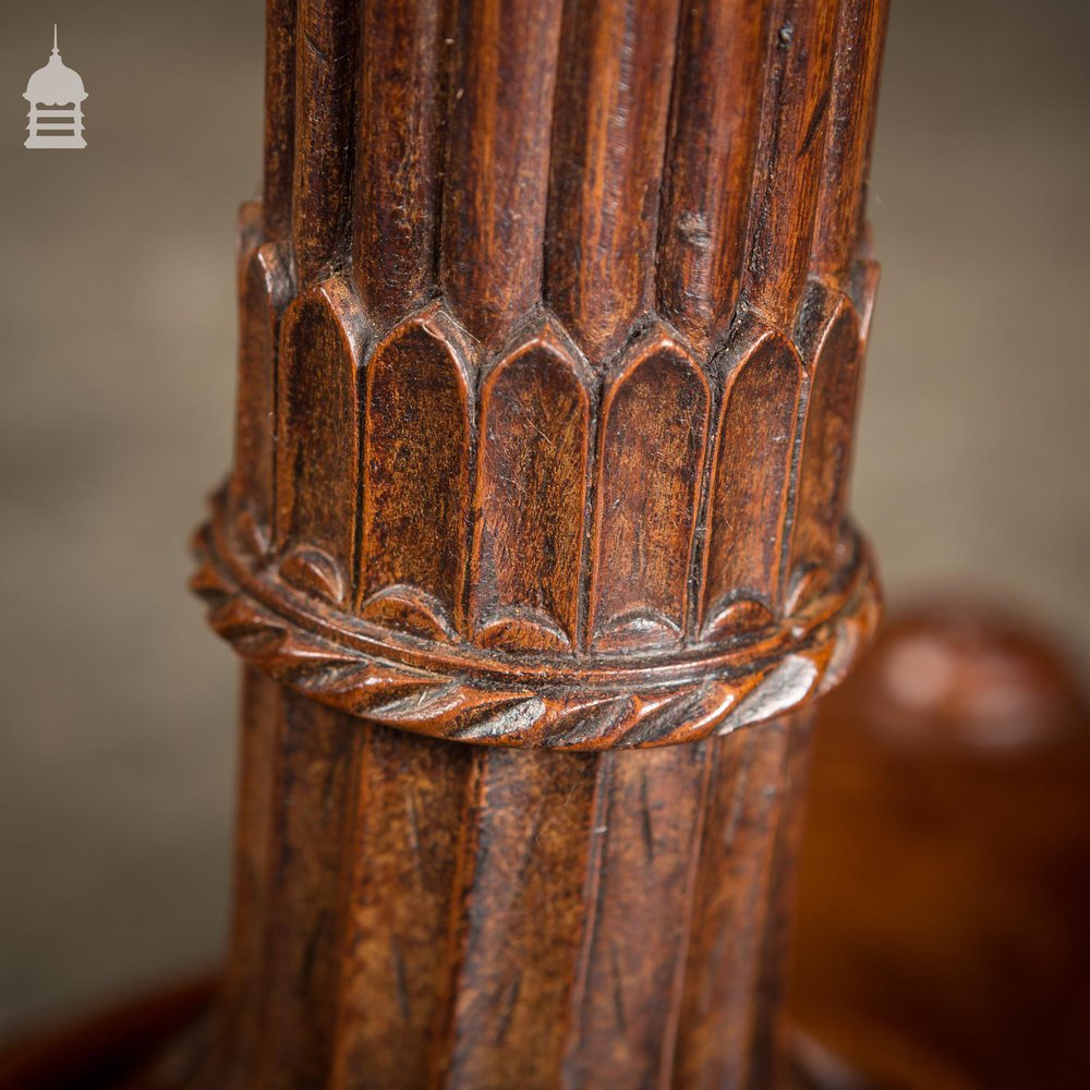 19th C Carved Reeded Mahogany Based Occasional Table with Pine Top