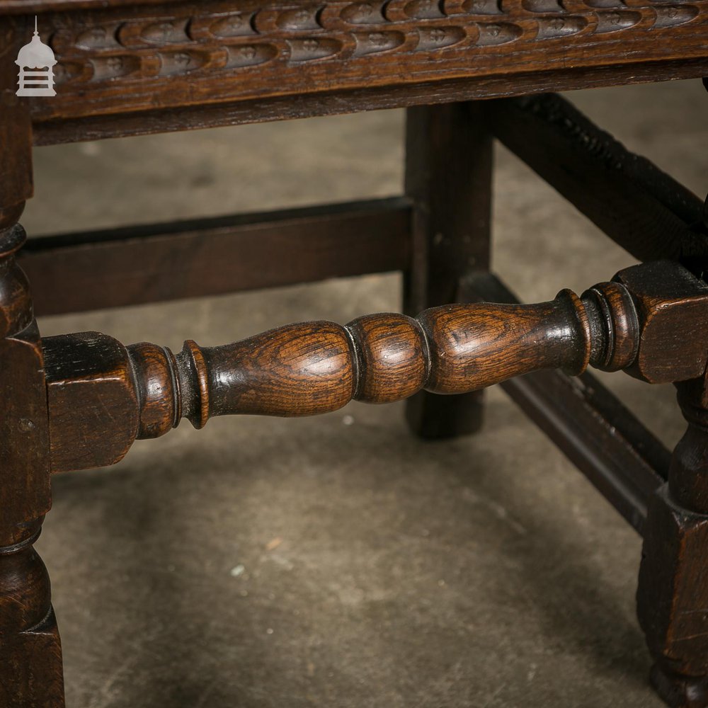 18th C Oak Chair with Ornate Hand Carved Detail and Single Plank Seat