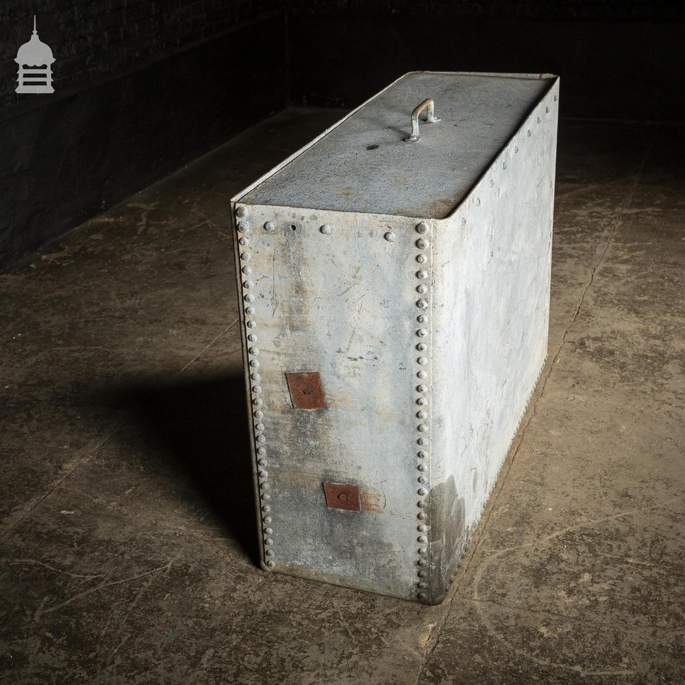 Large Vintage Riveted Galvanised Feed Bin With Lid