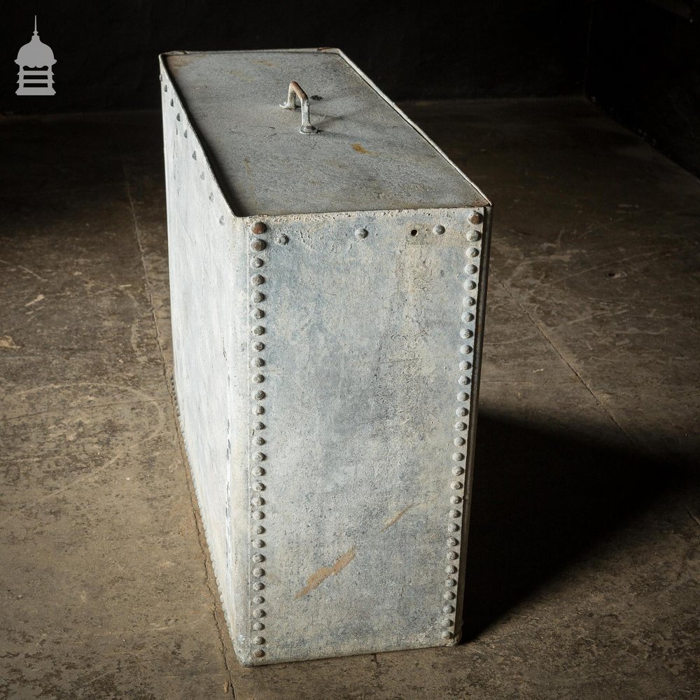 Large Vintage Riveted Galvanised Feed Bin With Lid