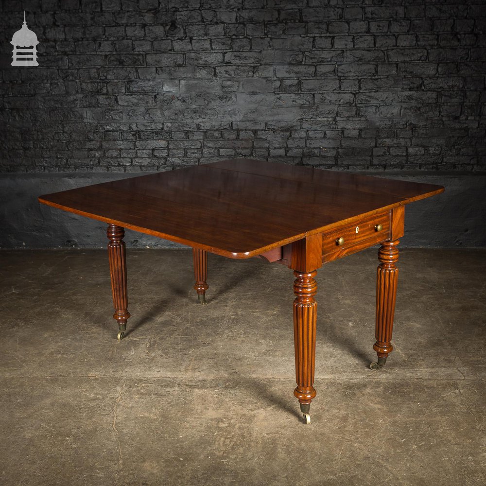 19th C Mahogany Drop Leaf Table with Fluted Legs