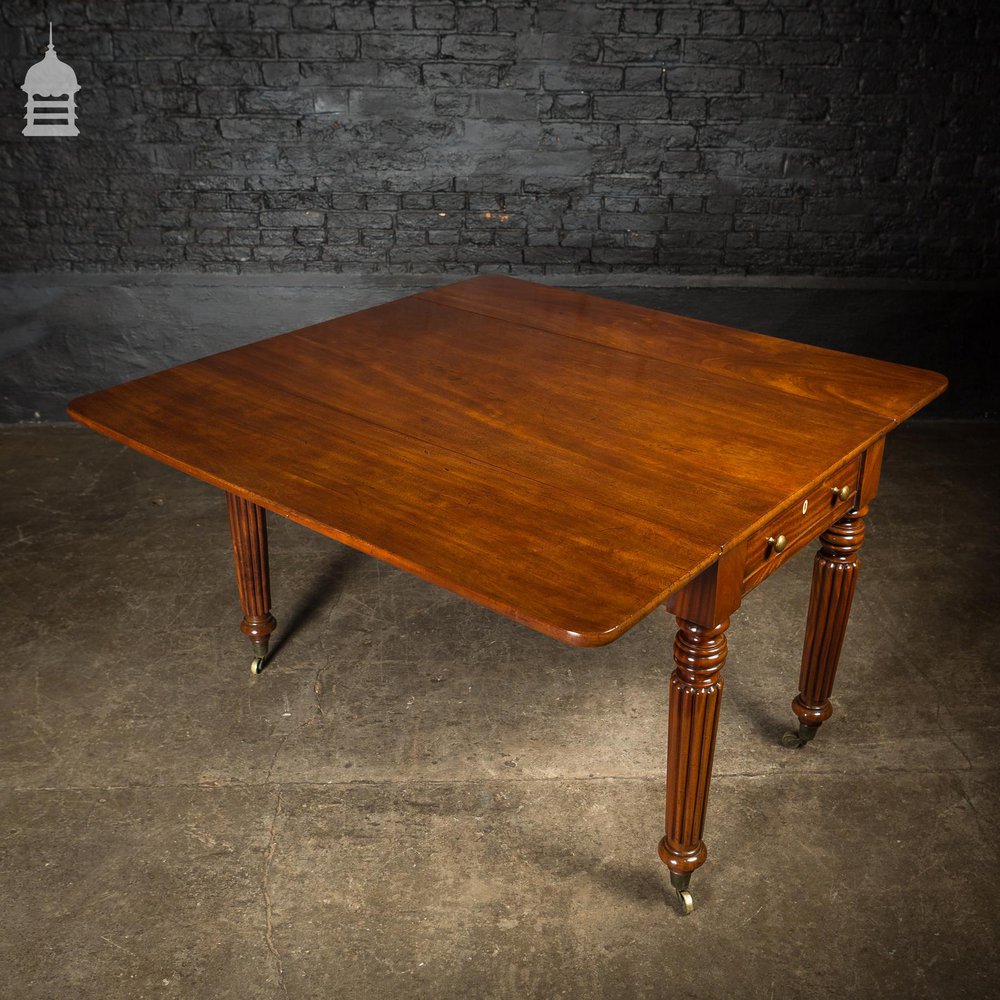 19th C Mahogany Drop Leaf Table with Fluted Legs