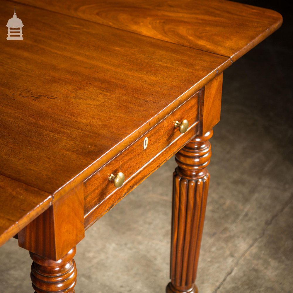 19th C Mahogany Drop Leaf Table with Fluted Legs