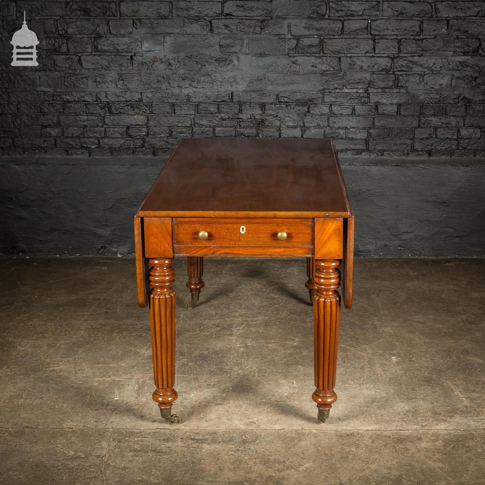 19th C Mahogany Drop Leaf Table with Fluted Legs