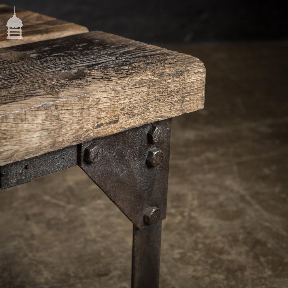 Vintage Industrial Steel Base with Reclaimed Oak 3 Plank Top Coffee Table