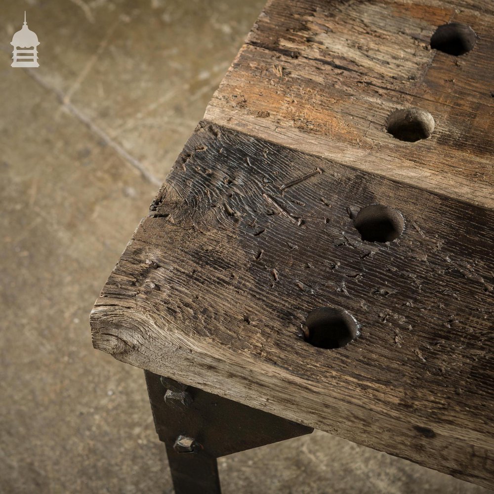 Vintage Industrial Steel Base with Reclaimed Oak 3 Plank Top Coffee Table