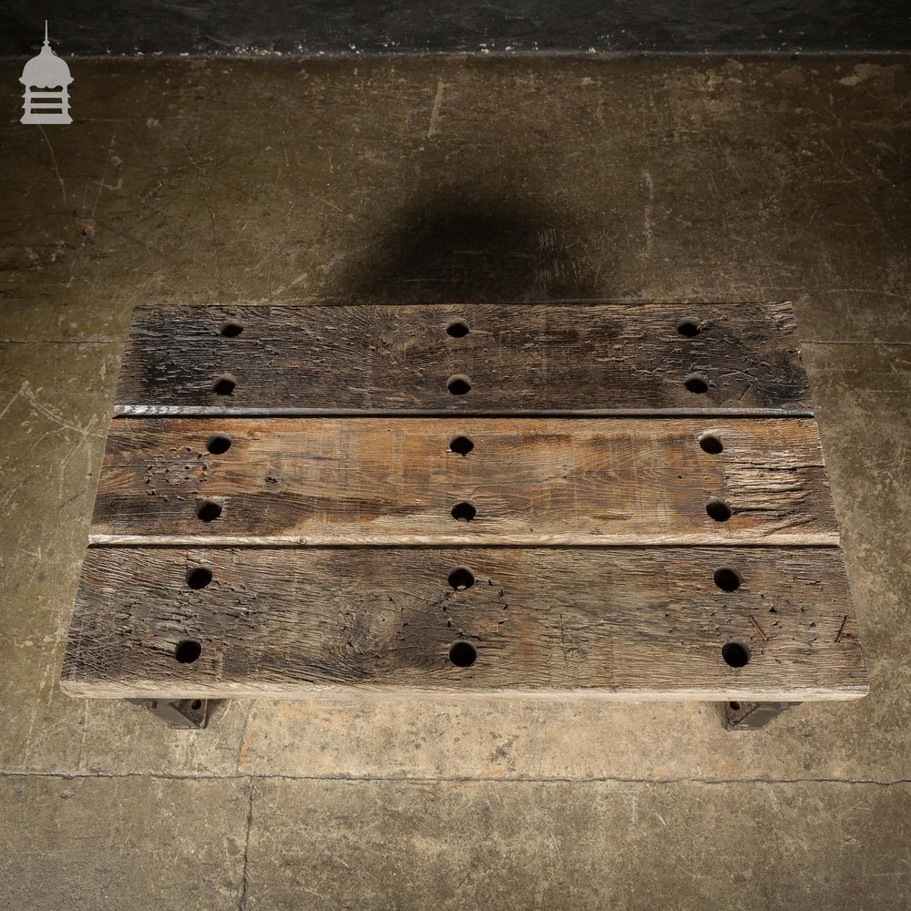 Vintage Industrial Steel Base with Reclaimed Oak 3 Plank Top Coffee Table