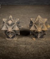 Pair of Carved Sandstone Geometric Star Design Pier Caps