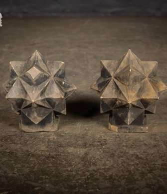 Pair of Carved Sandstone Geometric Star Design Pier Caps