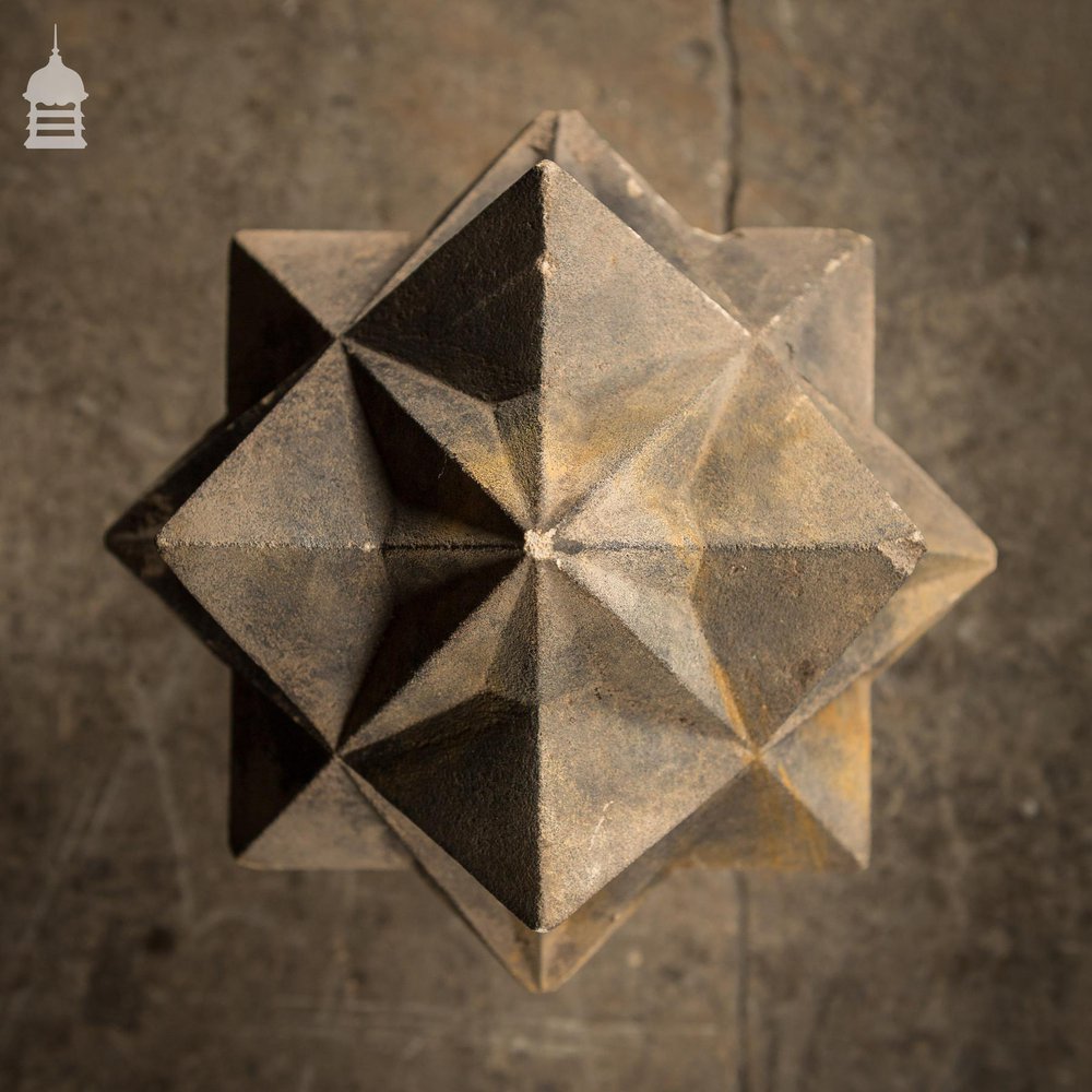 Pair of Carved Sandstone Geometric Star Design Pier Caps