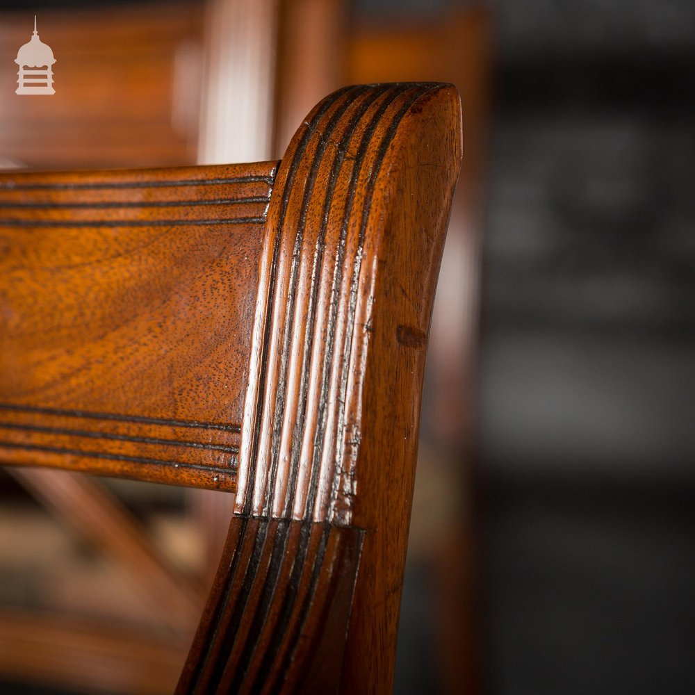 Set of Six George III Reeded Mahogany Dining Chairs and One Carver Chair Ready for Upholstery