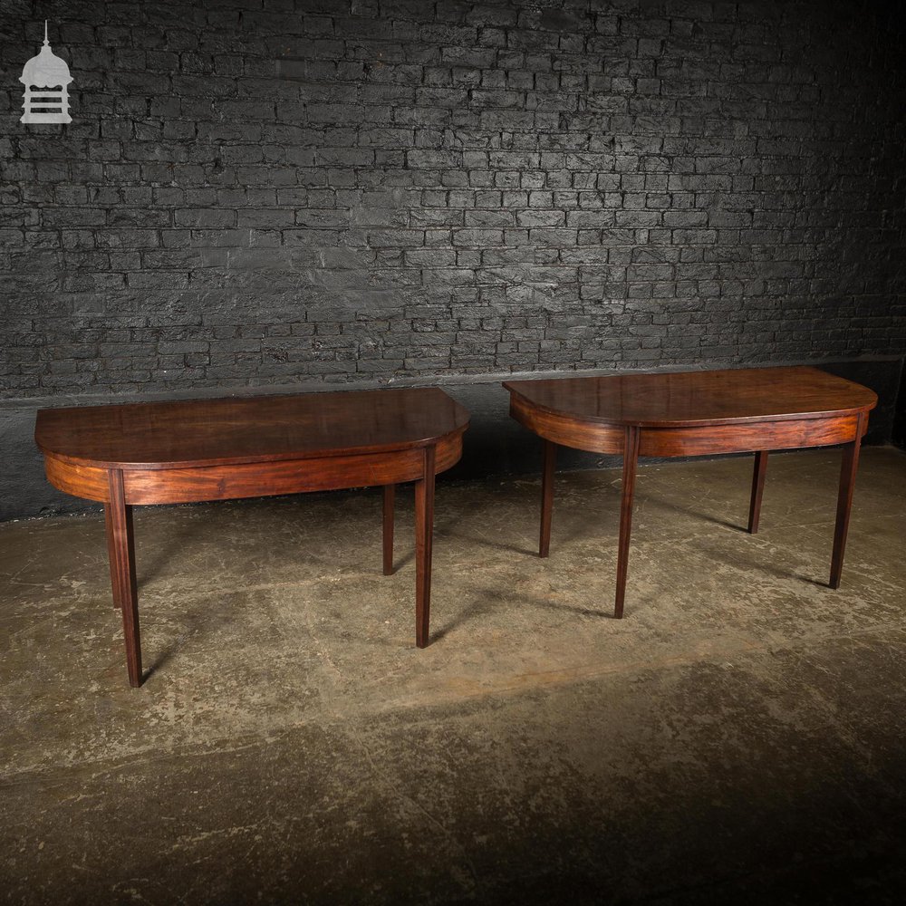 Pair of Regency Mahogany Single Plank Console Tables with Tapered Molded Legs