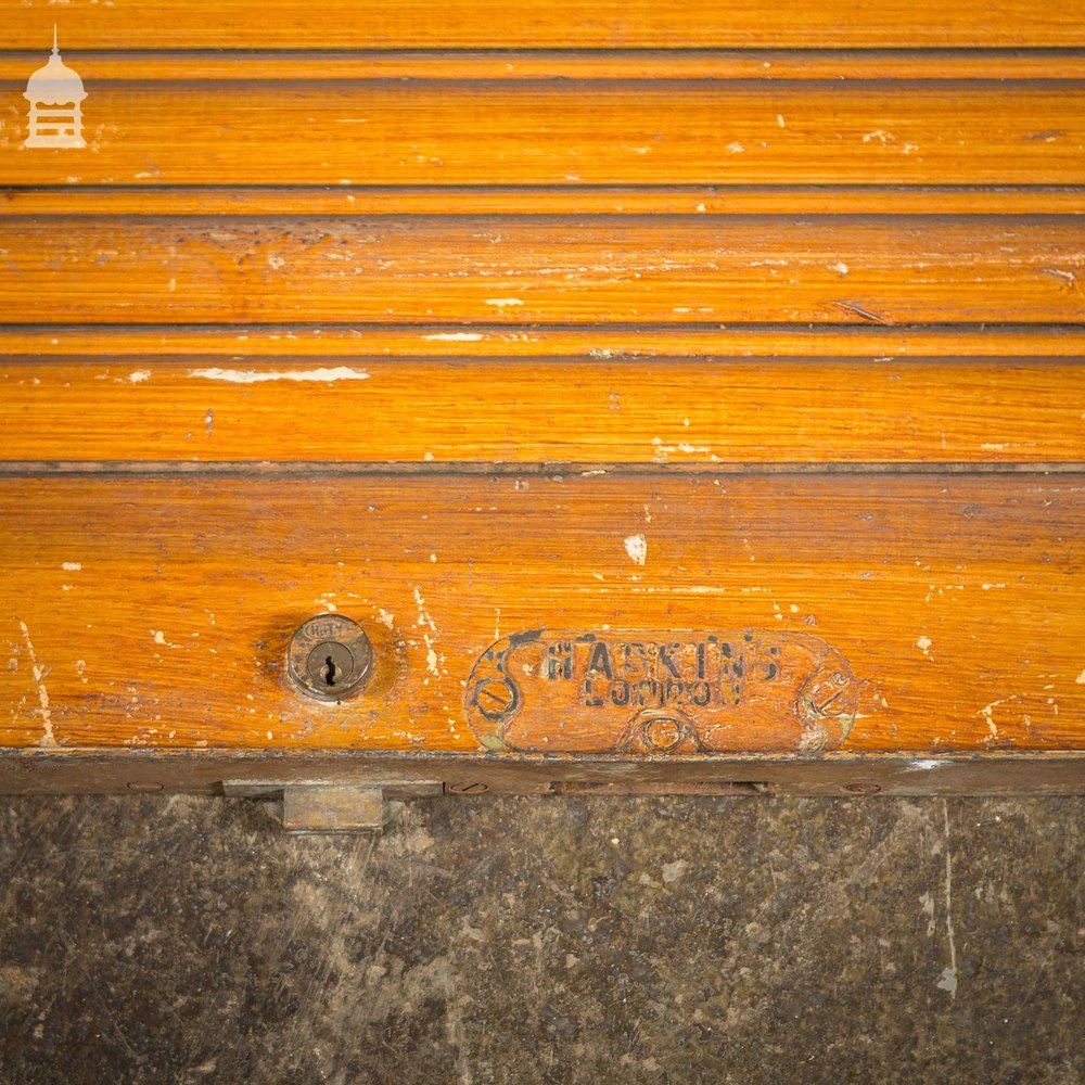 19th C Pitch Pine Roller Shutter with Grained Finish by Haskins of London