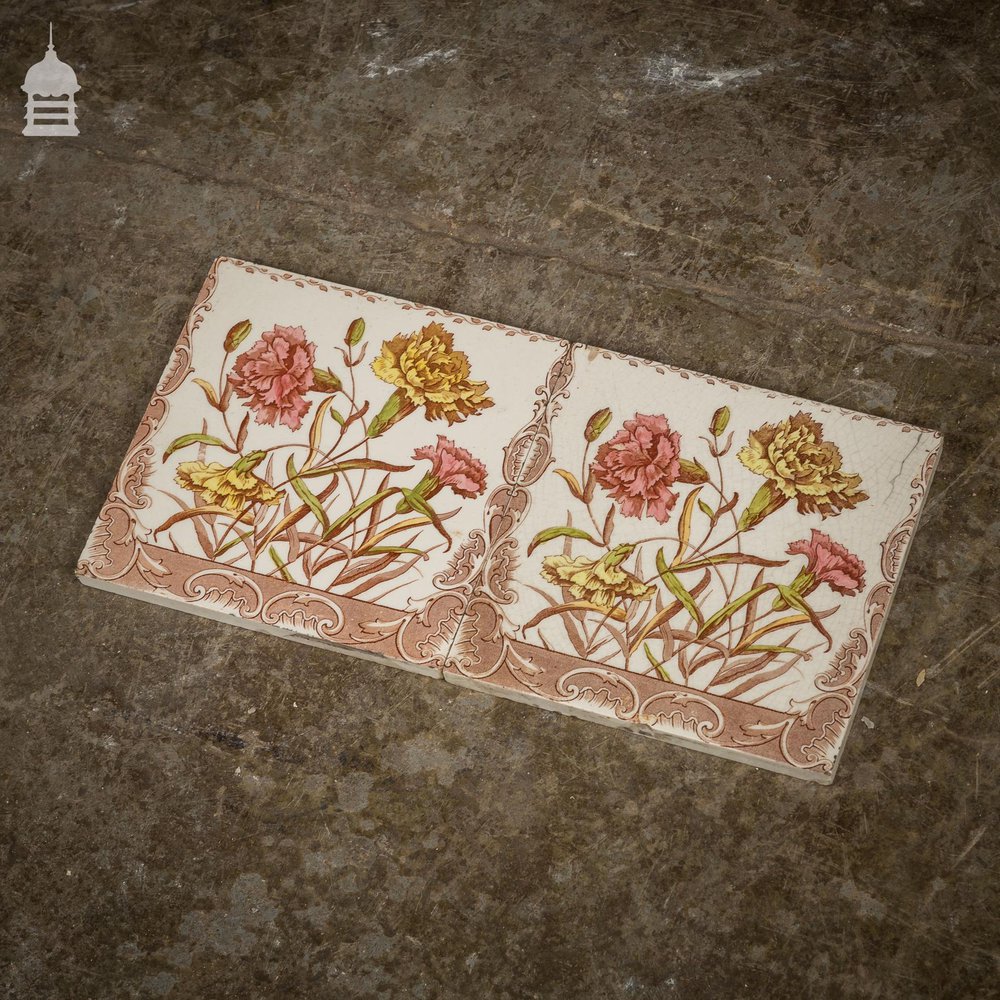 Pair of Original Arts and Crafts Floral 6x6 Tiles