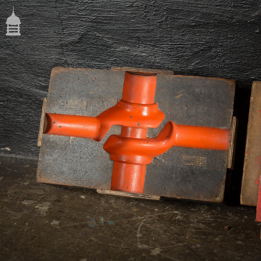 6 pieces of Vintage Industrial Foundry Moulds Patterns with Red and Black Paint