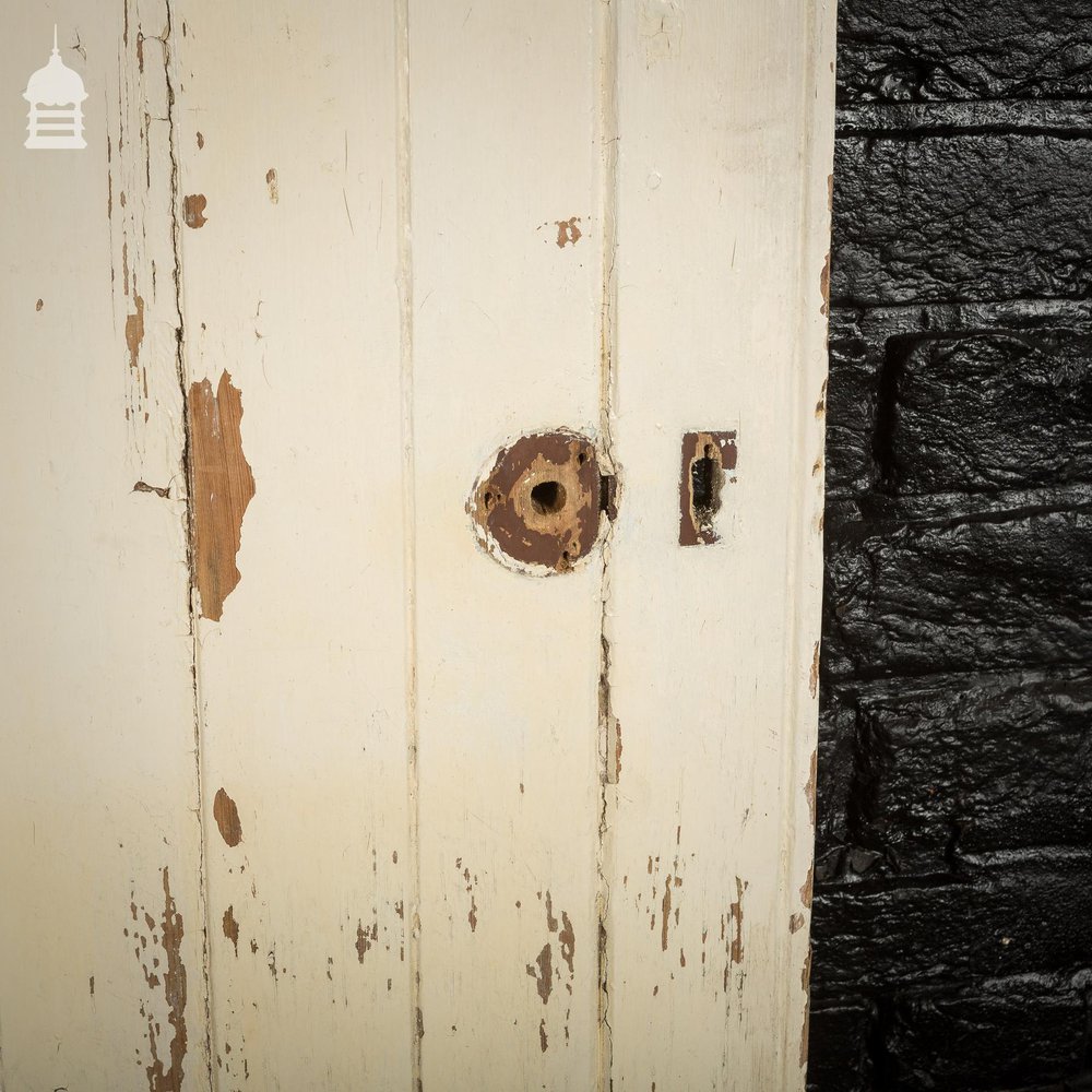 19th C White Painted Pine Ledged and Braced Internal Cottage Door with Period Repairs