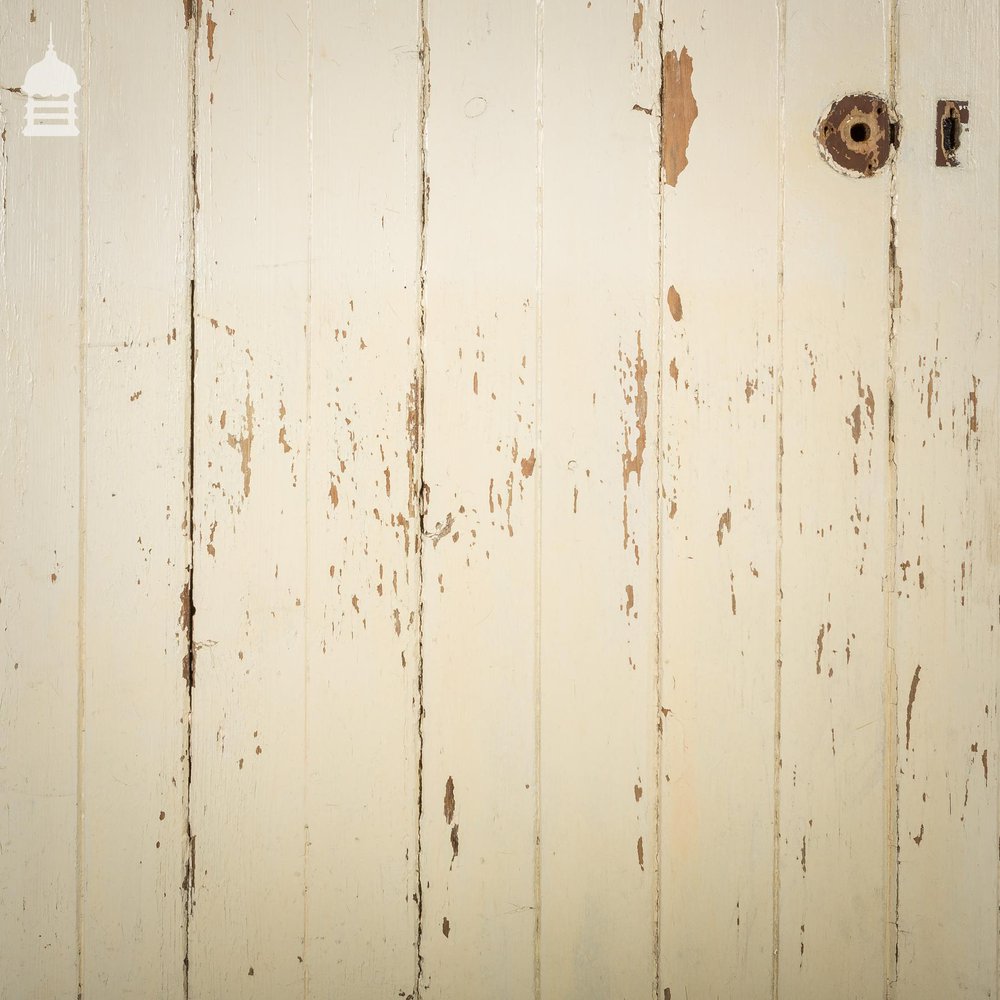 19th C White Painted Pine Ledged and Braced Internal Cottage Door with Period Repairs